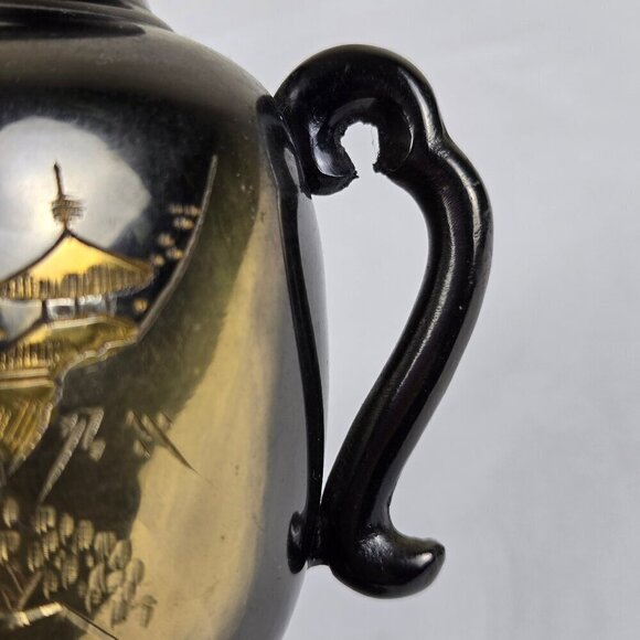 Japanese Bronze Double Handled Vase Snow Capped Mt Fuji Etching Vintage - Picture 13 of 14